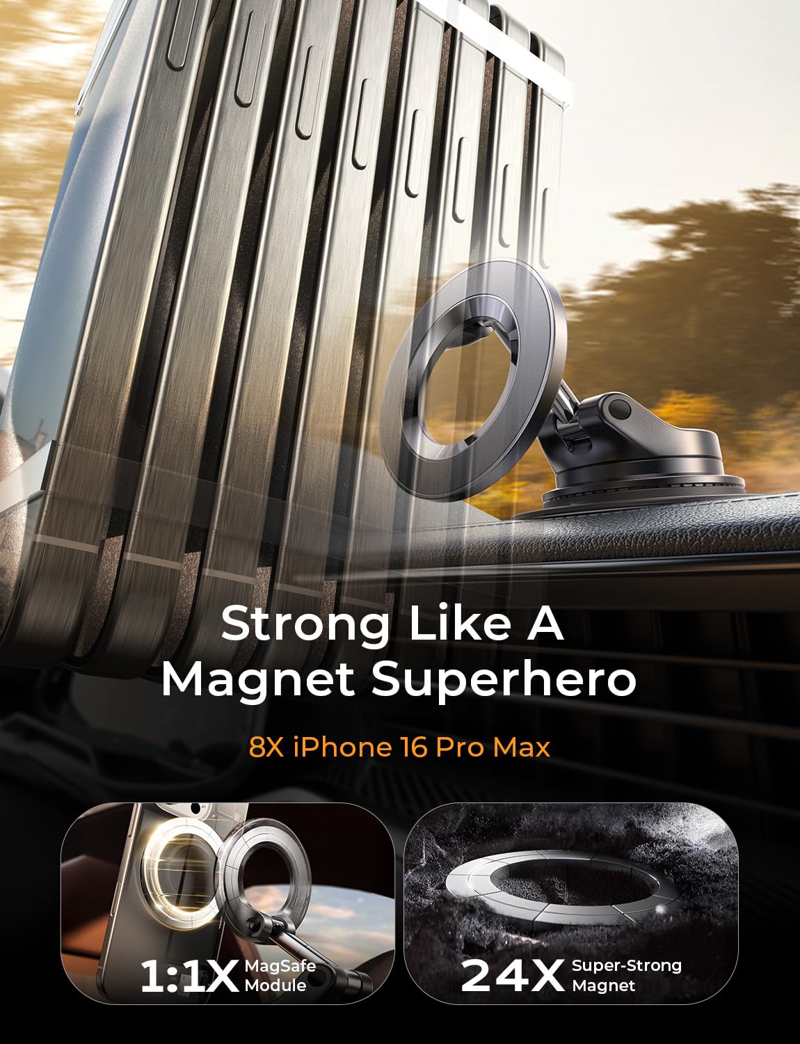 LISEN for MagSafe Car Mount, 360° Adjustable Vacuum Magnetic Phone Holders for Your Car, for iPhone 17 Pro Max 16 15 14 13 12 Plus Air for All Smartphones