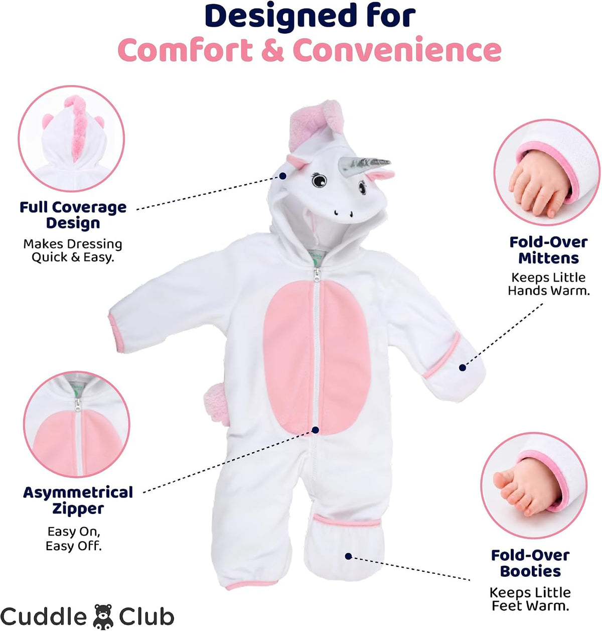 Cuddle Club Fleece Baby Bunting Bodysuit Hoodie, Newborn - 5T