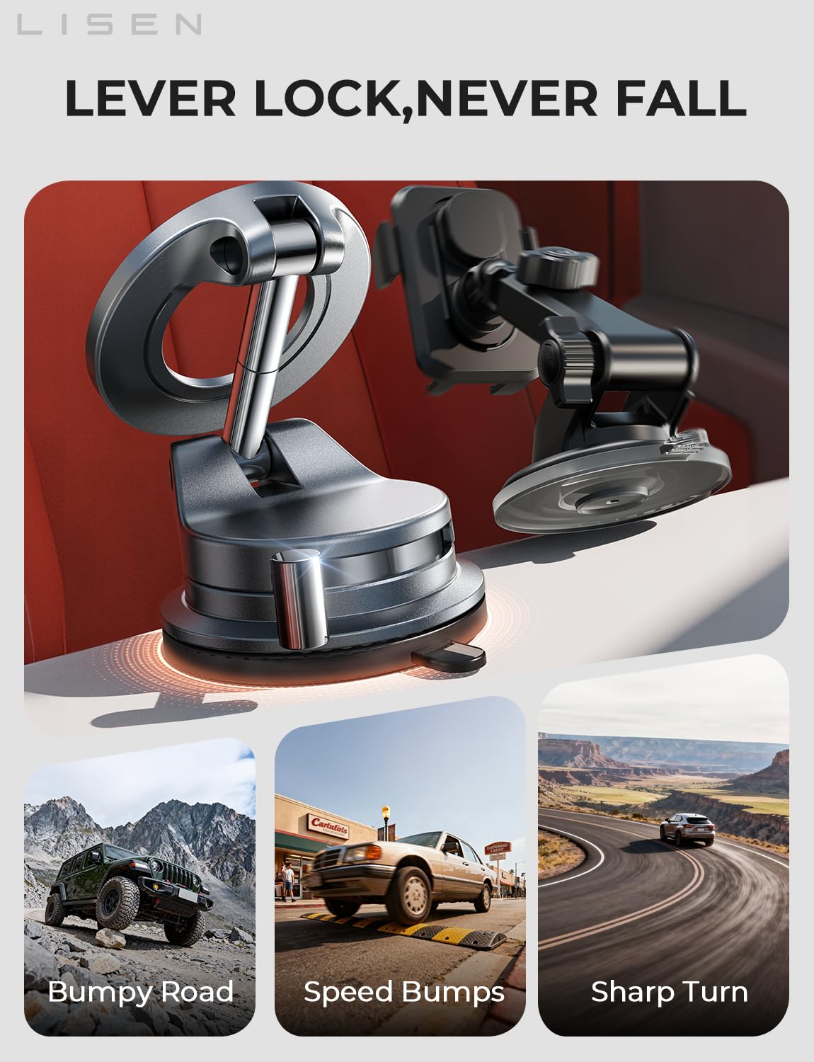 LISEN for MagSafe Car Mount, 360° Adjustable Vacuum Magnetic Phone Holders for Your Car, for iPhone 17 Pro Max 16 15 14 13 12 Plus Air for All Smartphones