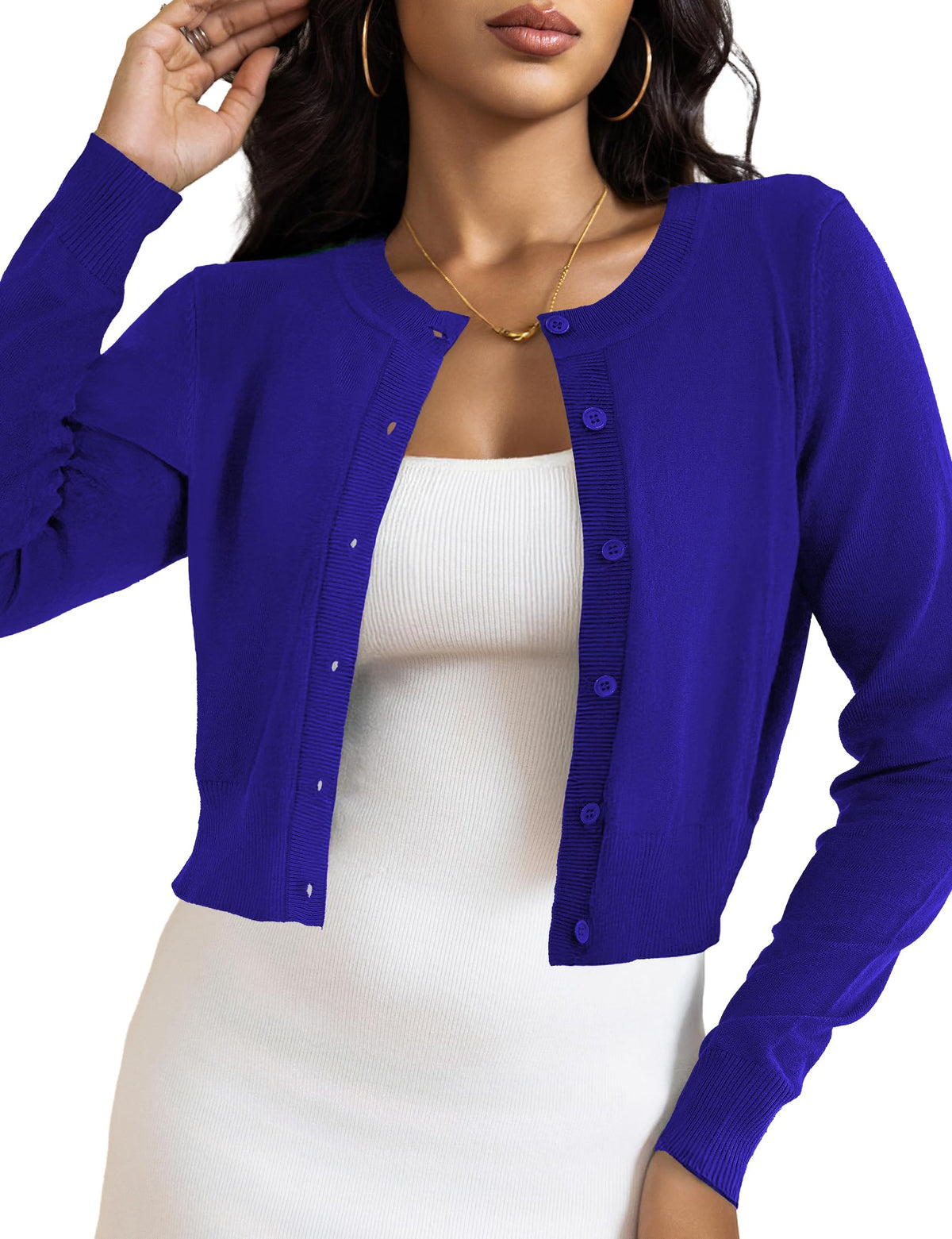 LETDIOSTO Women's Cropped Cardigan Bolero Shrug, Button Down Long Sleeve