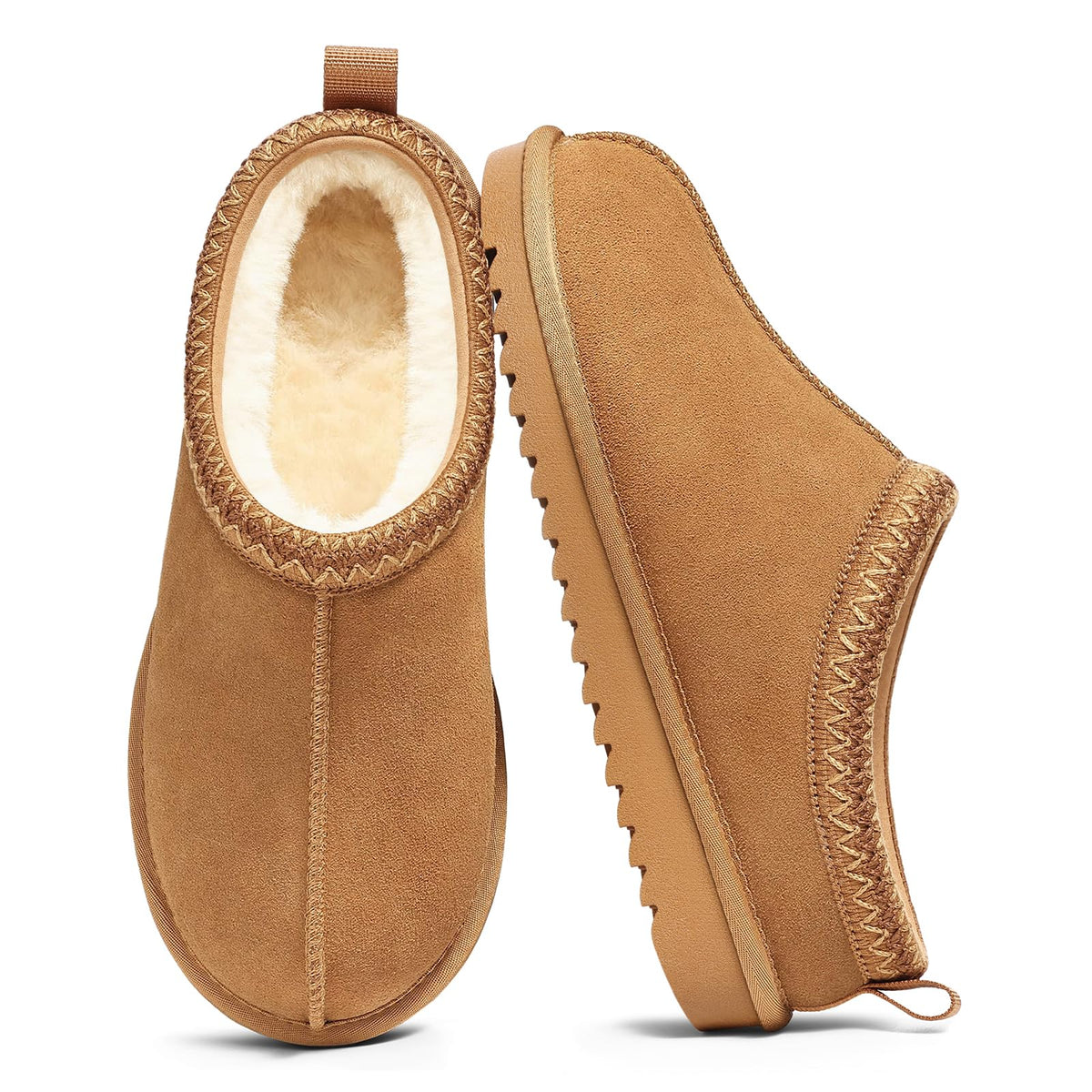 bebealy Genuine Suede Fuzzy Slippers for Women Winter Warm House Shoes