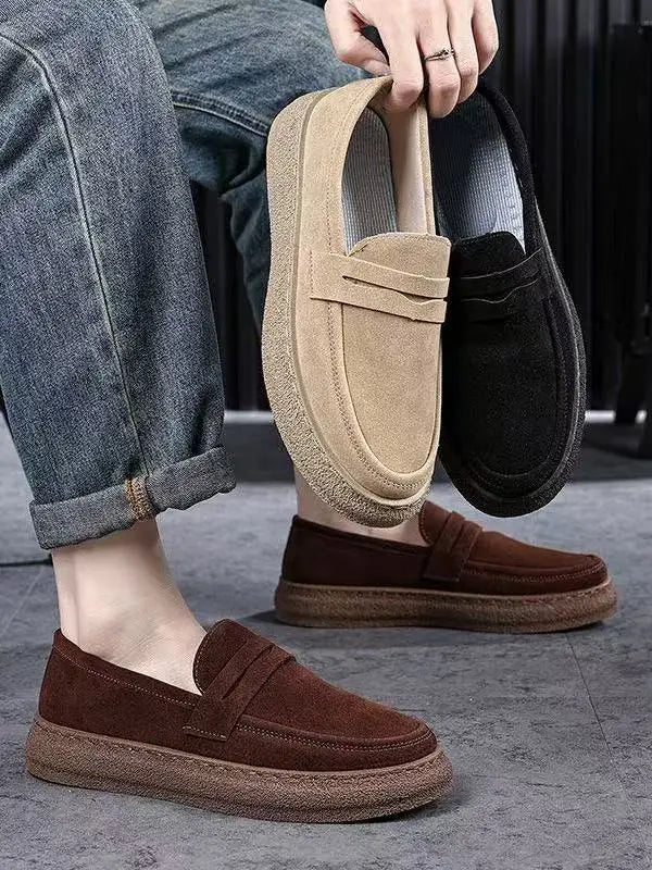 Men's Velvet Slip-On Loafers – Soft Hand-Stitched Retro Style Shoes