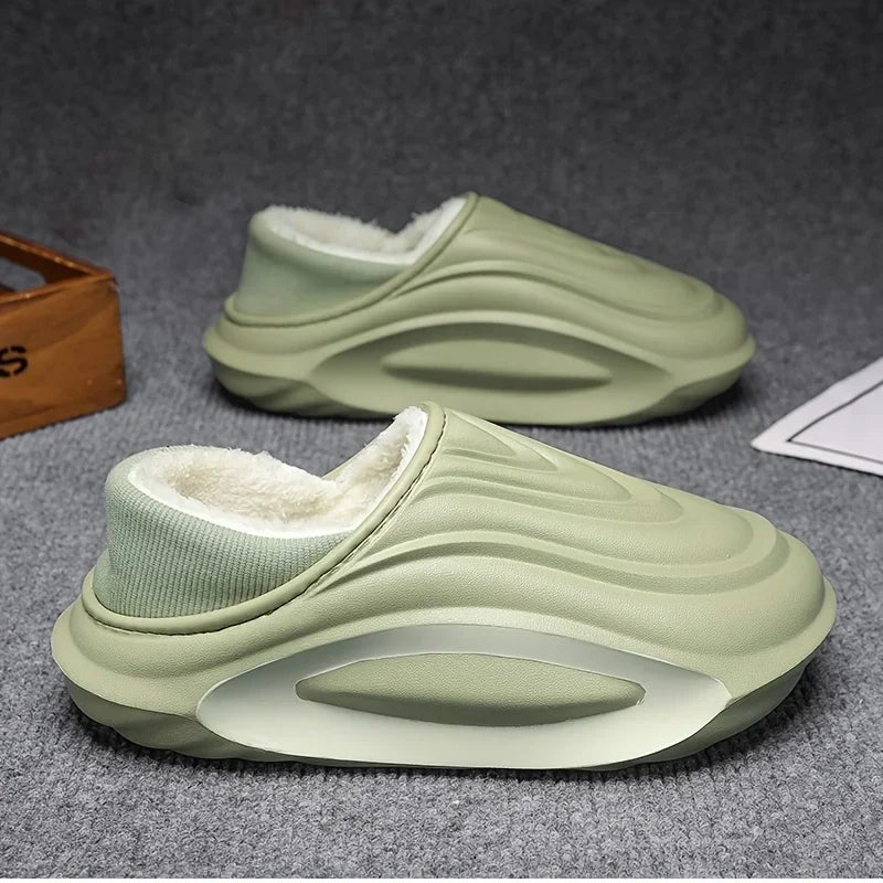 Winter Thickened Slip Resistant Lined Slippers Lightweight EVA Indoor Outdoor Home Leisure Shoes with Soft Fabric Lining