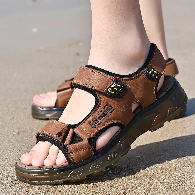 Men's Genuine Leather Outdoor Sandals – Comfortable Hiking Summer Sandals