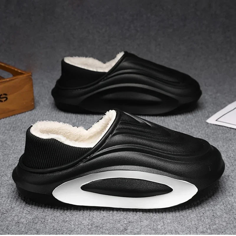 Winter Thickened Slip Resistant Lined Slippers Lightweight EVA Indoor Outdoor Home Leisure Shoes with Soft Fabric Lining