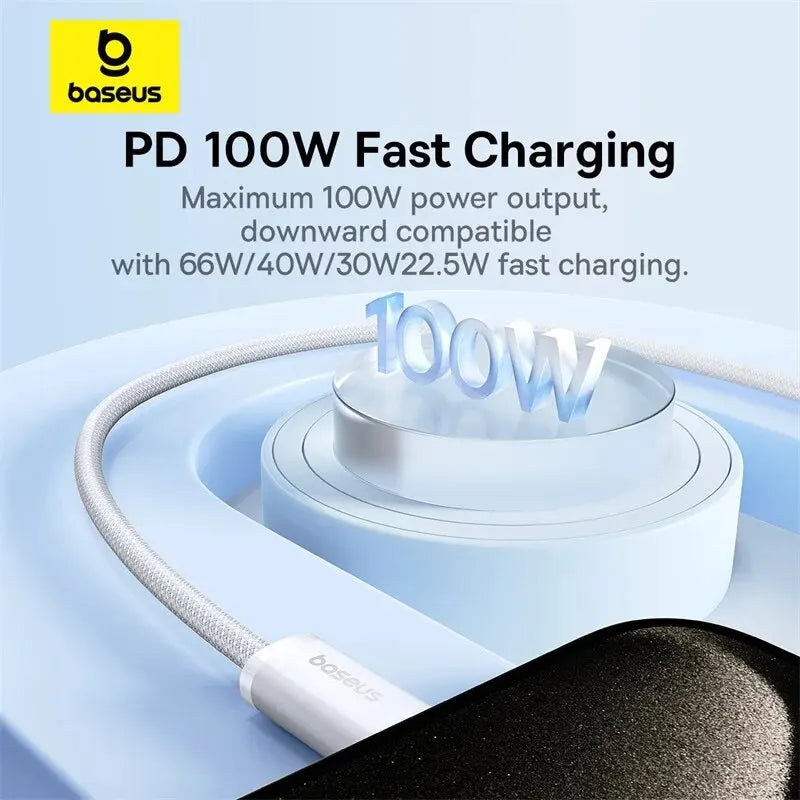 Baseus 100W Type C To USB C Cable For iPhone 18 17 16 Fast Charging Charger Cord For Macbook iPad Samsung Xiaomi Fast USB C Wire