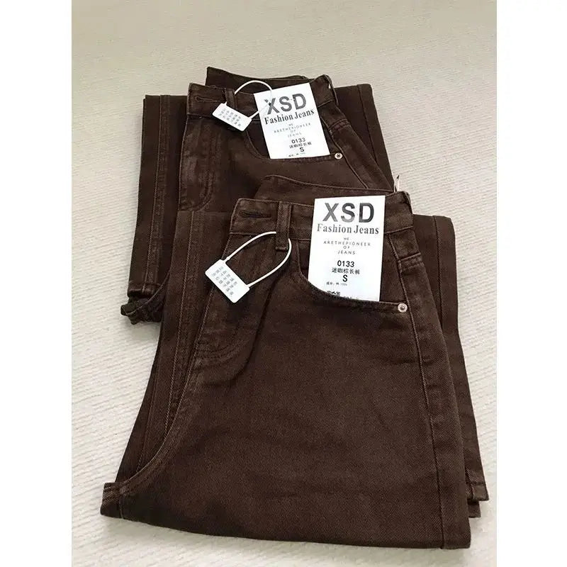 Women's High-Waist Straight-Leg Jeans – Retro Coffee