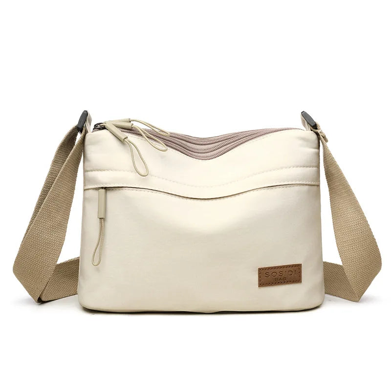 3 Main Pockets High Capacity Shoulder Crossbody Bag for Women Multi-pocket Purse Canvas Handbag Suitable for Mothers Shopping