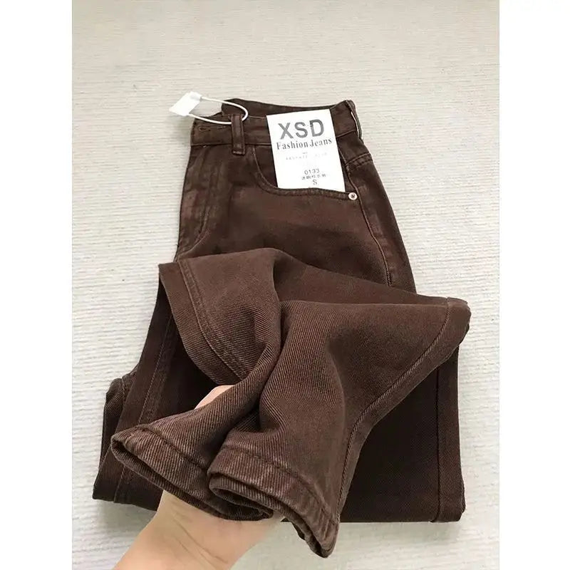 Women's High-Waist Straight-Leg Jeans – Retro Coffee