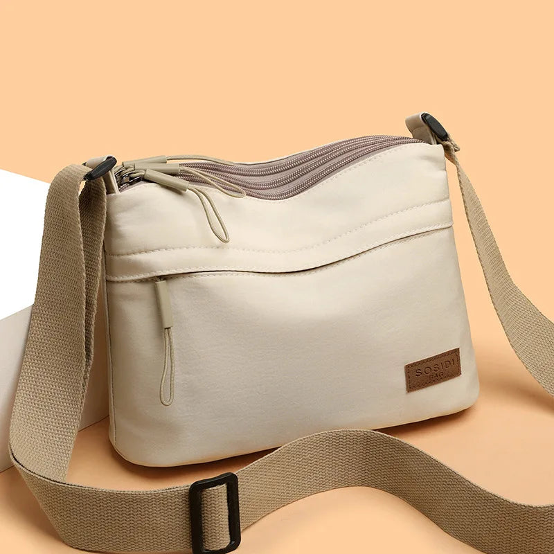 3 Main Pockets High Capacity Shoulder Crossbody Bag for Women Multi-pocket Purse Canvas Handbag Suitable for Mothers Shopping