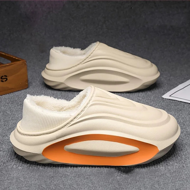 Winter Thickened Slip Resistant Lined Slippers Lightweight EVA Indoor Outdoor Home Leisure Shoes with Soft Fabric Lining