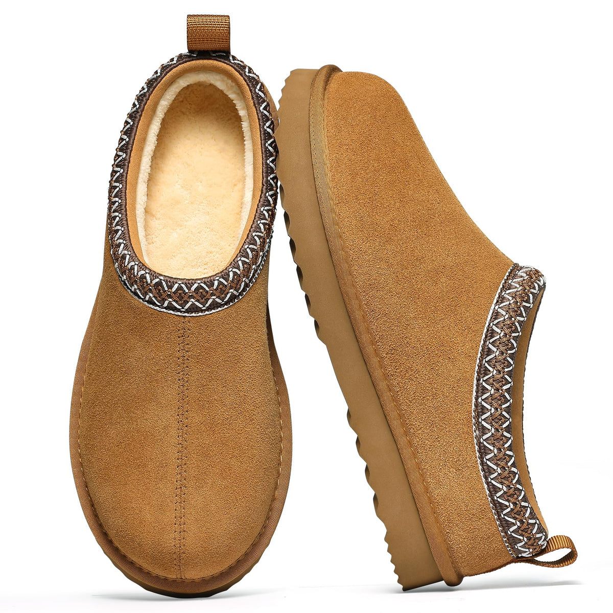 bebealy Genuine Suede Fuzzy Slippers for Women Winter Warm House Shoes - Sasa