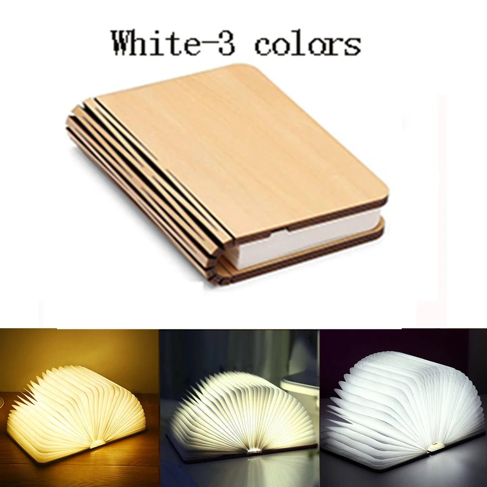 LED Foldable Book Light Creative Wooden Luminous Book for Children Kids’Birthday Holiday Christmas Gift Rechargeable Night Lamp - Sasa