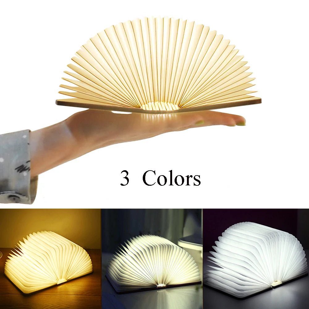 LED Foldable Book Light Creative Wooden Luminous Book for Children Kids’Birthday Holiday Christmas Gift Rechargeable Night Lamp - Sasa