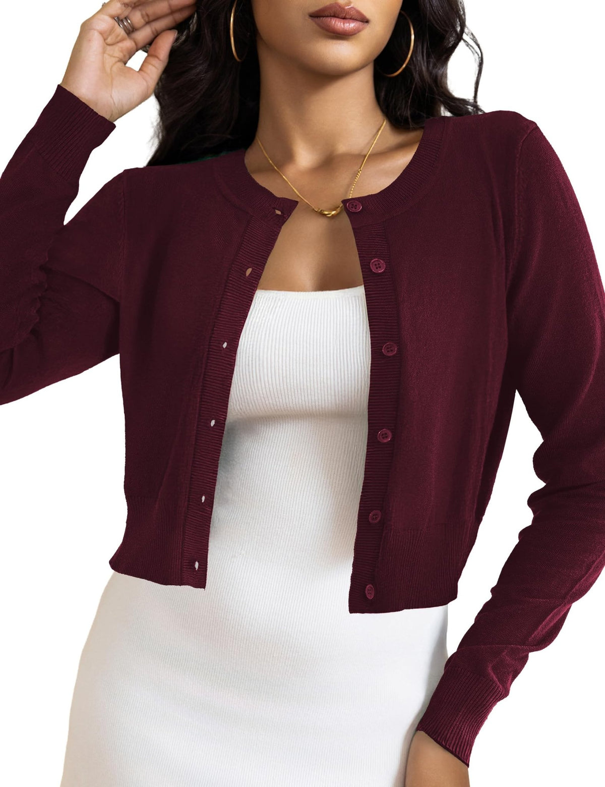 LETDIOSTO Women's Cropped Cardigan Bolero Shrug, Button Down Long Sleeve - Sasa