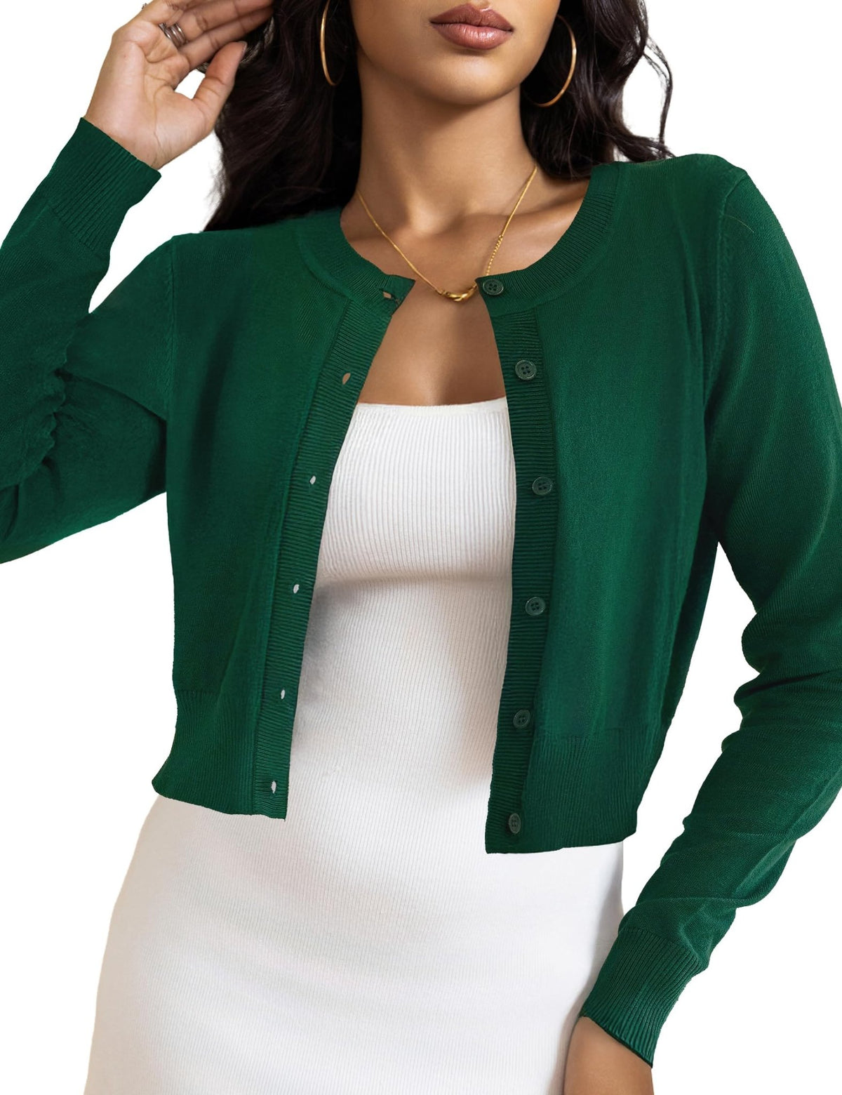 LETDIOSTO Women's Cropped Cardigan Bolero Shrug, Button Down Long Sleeve - Sasa