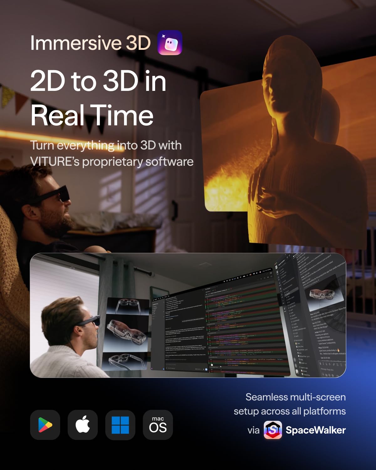 VITURE Pro 2 XR/AR Glasses - UltraClarity 3.0 Myopia Adjustment -5.0D 120Hz - Sasa