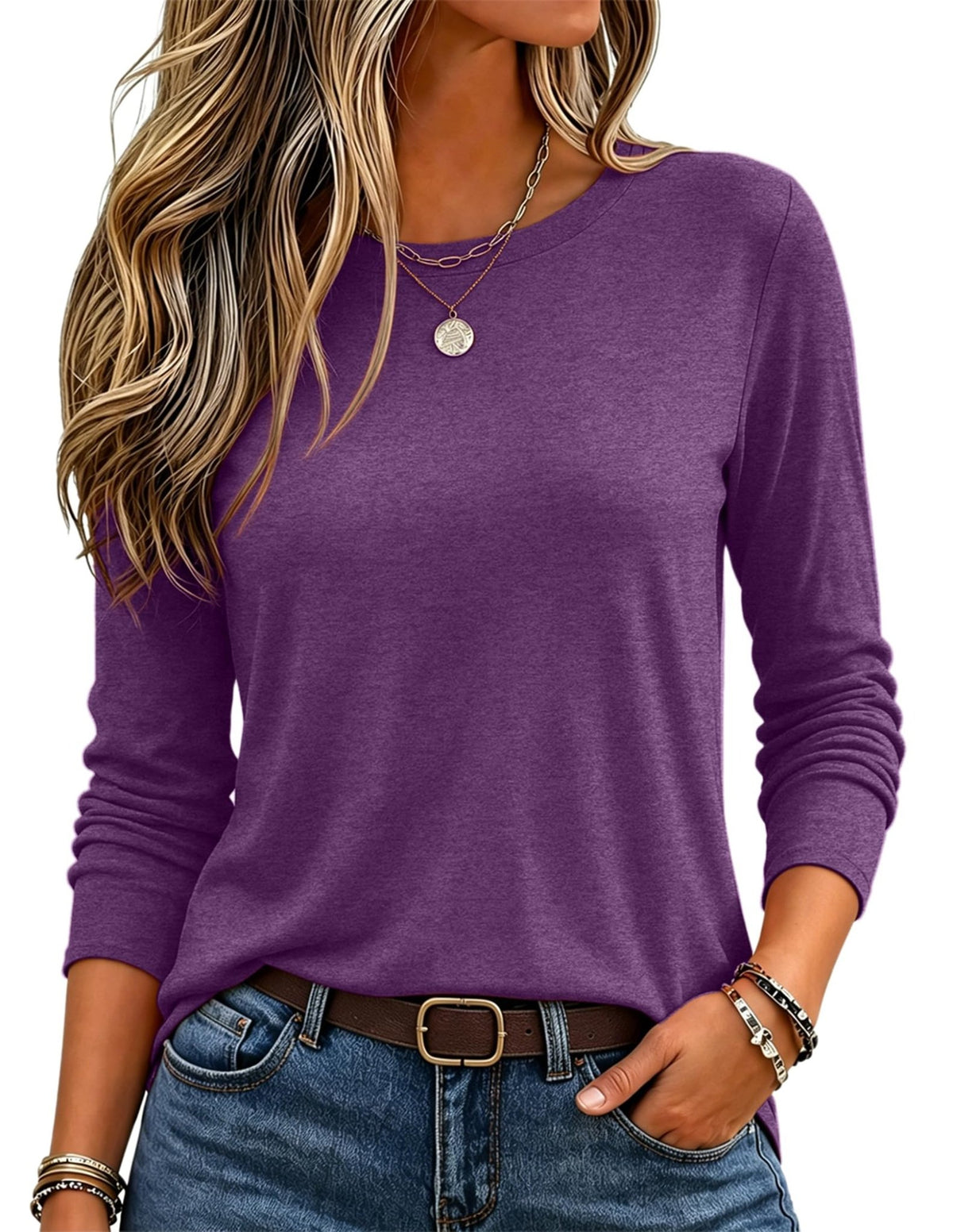 Zeagoo Women's Casual Shirts Long Sleeve Tops Crewneck Tshirts Fall Clothes - Sasa