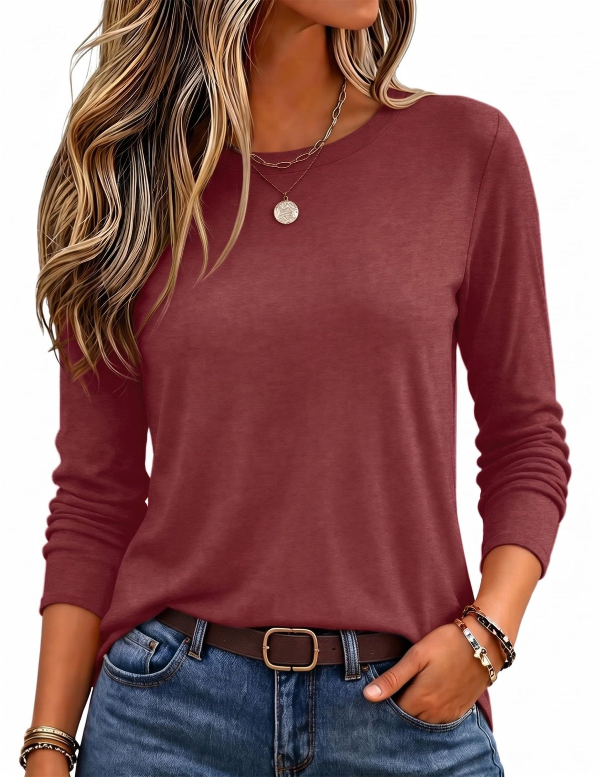 Zeagoo Women's Casual Shirts Long Sleeve Tops Crewneck Tshirts Fall Clothes - Sasa