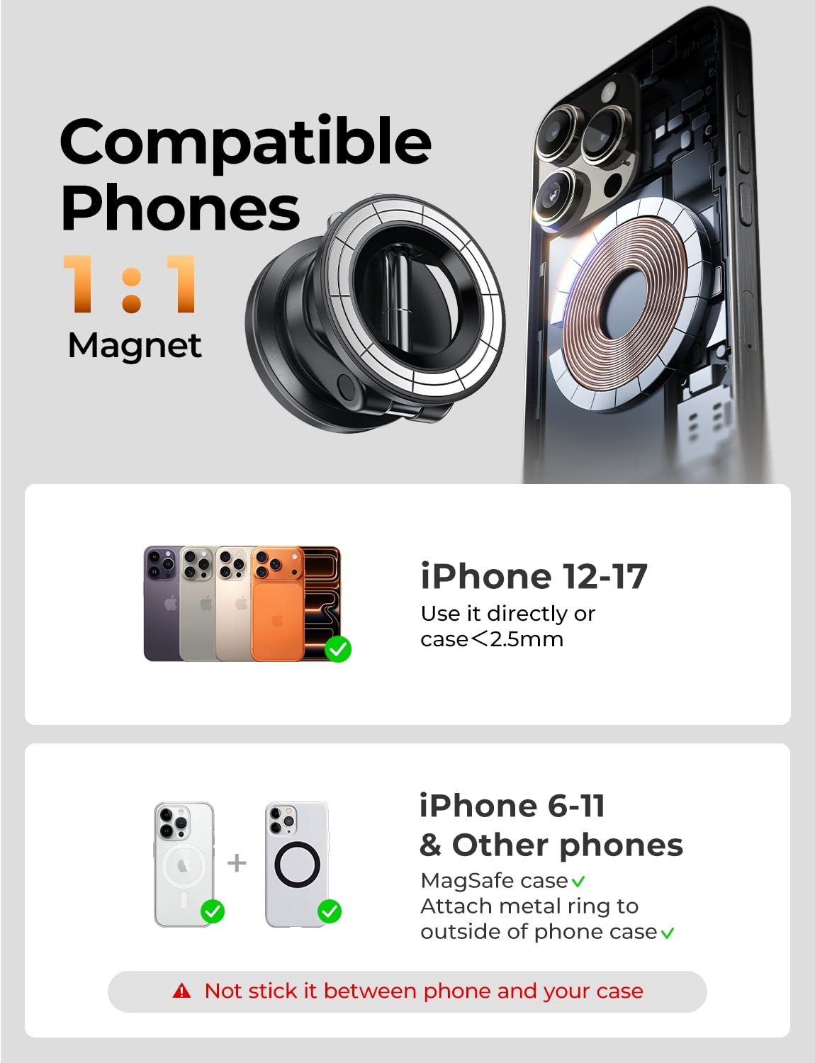 LISEN for MagSafe Car Mount, 360° Adjustable Vacuum Magnetic Phone Holders for Your Car, for iPhone 17 Pro Max 16 15 14 13 12 Plus Air for All Smartphones