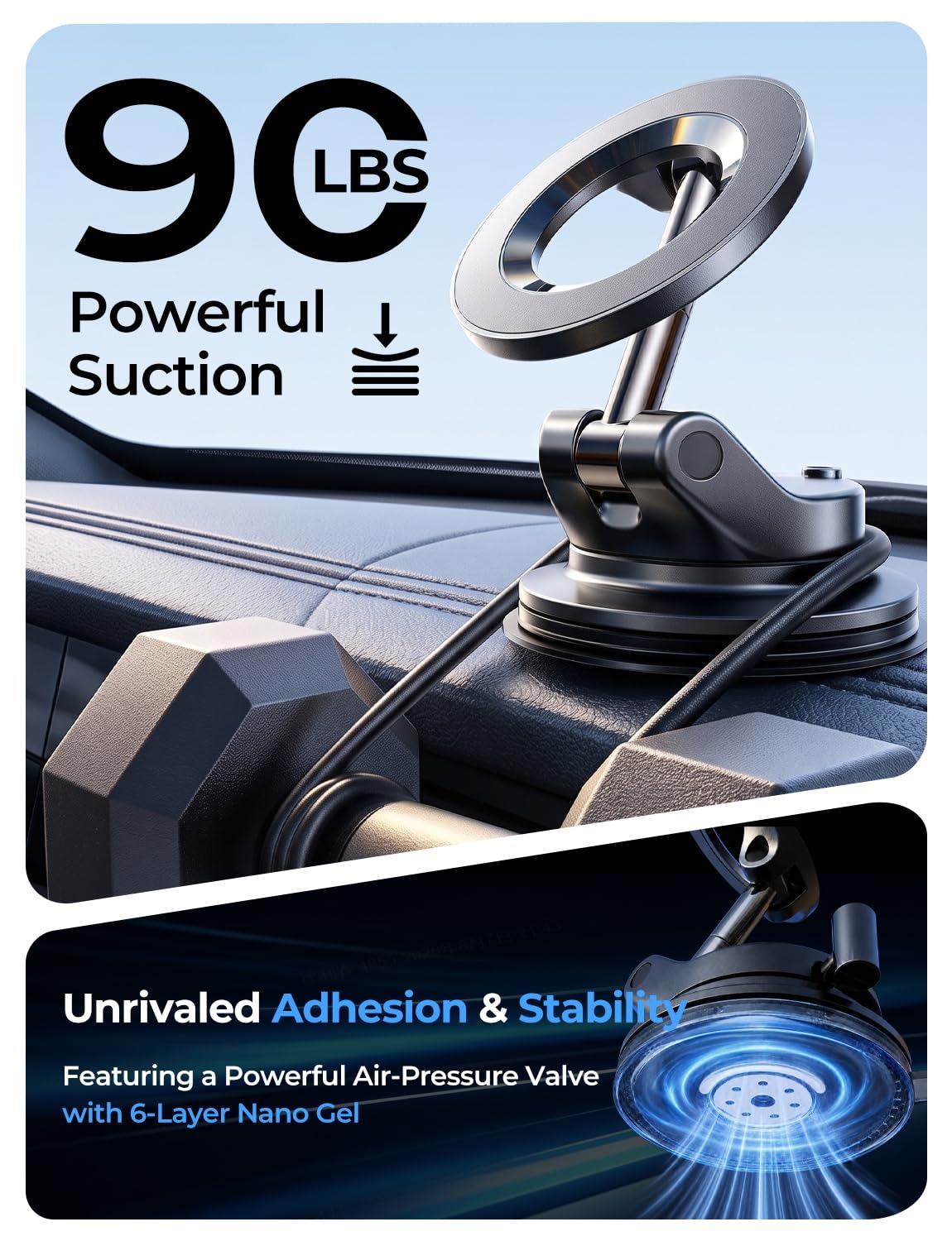 LISEN for MagSafe Car Mount, 360° Adjustable Vacuum Magnetic Phone Holders for Your Car, for iPhone 17 Pro Max 16 15 14 13 12 Plus Air for All Smartphones