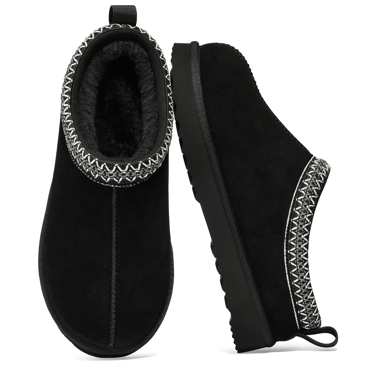 bebealy Genuine Suede Fuzzy Slippers for Women Winter Warm House Shoes