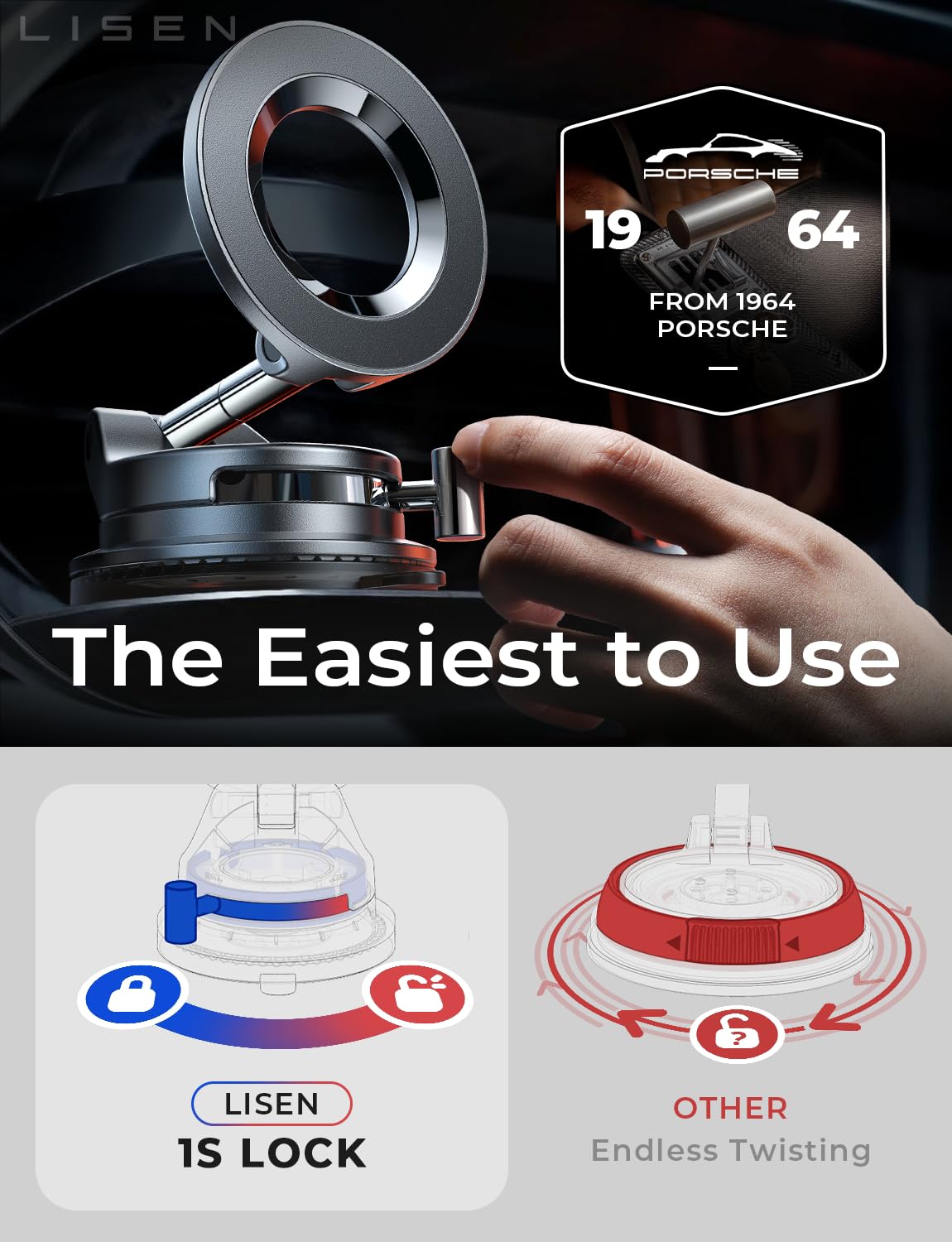 LISEN for MagSafe Car Mount, 360° Adjustable Vacuum Magnetic Phone Holders for Your Car, for iPhone 17 Pro Max 16 15 14 13 12 Plus Air for All Smartphones