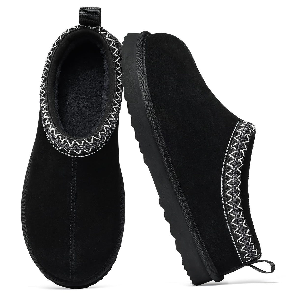 bebealy Genuine Suede Fuzzy Slippers for Women Winter Warm House Shoes