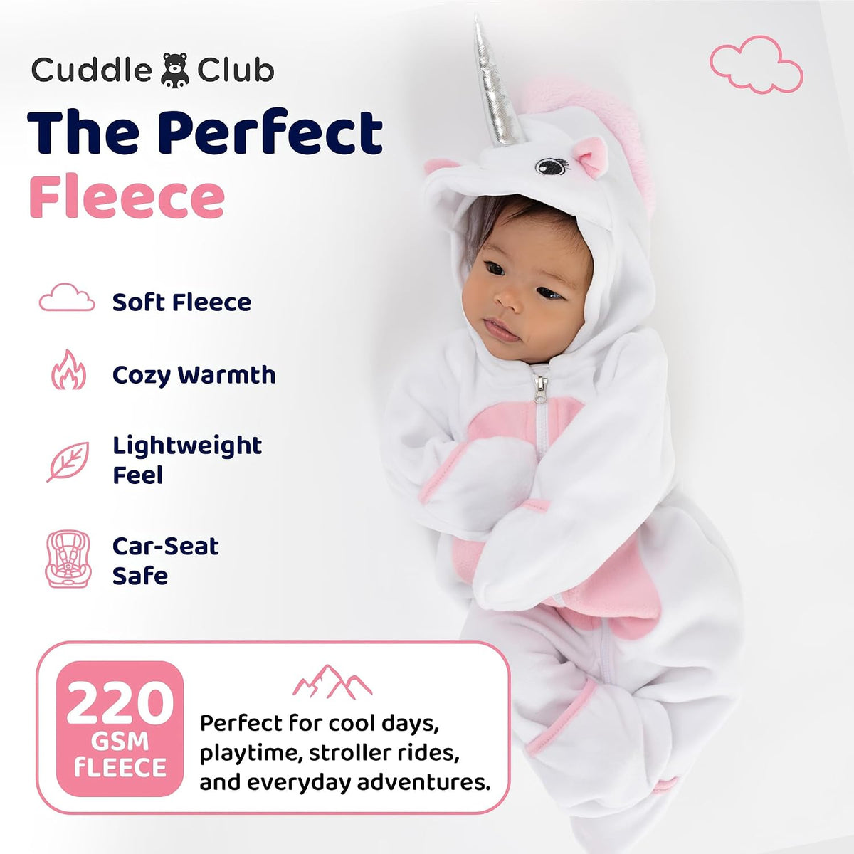 Cuddle Club Fleece Baby Bunting Bodysuit Hoodie, Newborn - 5T