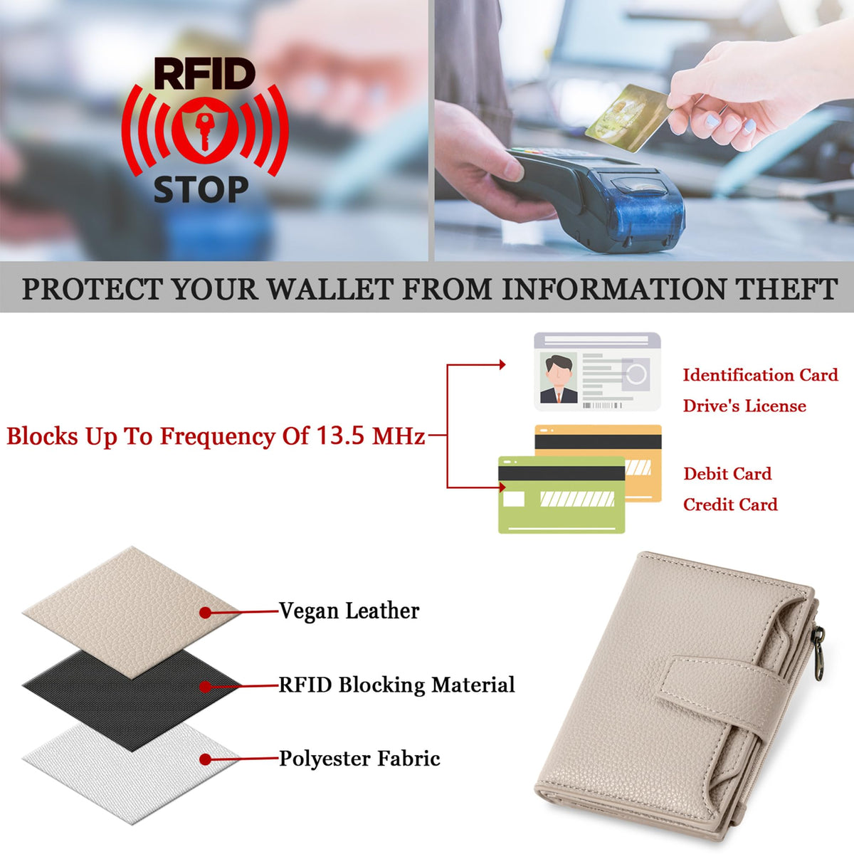 Airkit Wallet Women, Small Wallet for Women Leather, Ladies Bifold Compact RFID Blocking Credit Card Holder, Girls Mini Travel Purse, Pocket Passport Wallet with 4 ID Window