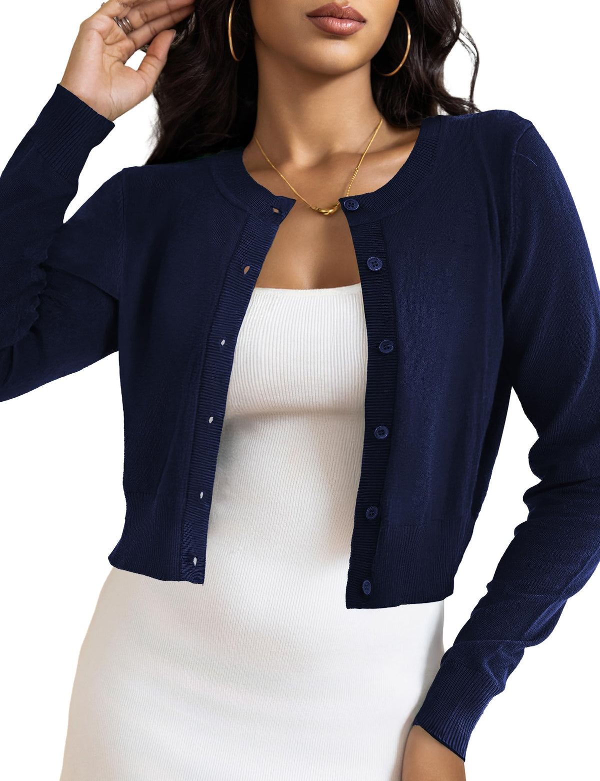 LETDIOSTO Women's Cropped Cardigan Bolero Shrug, Button Down Long Sleeve