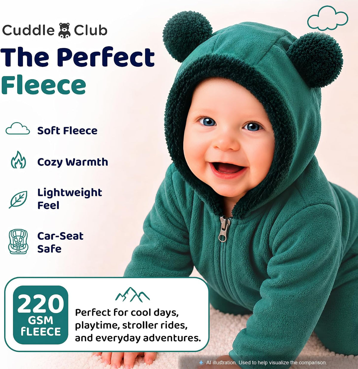 Cuddle Club Fleece Baby Bunting Bodysuit Hoodie, Newborn - 5T