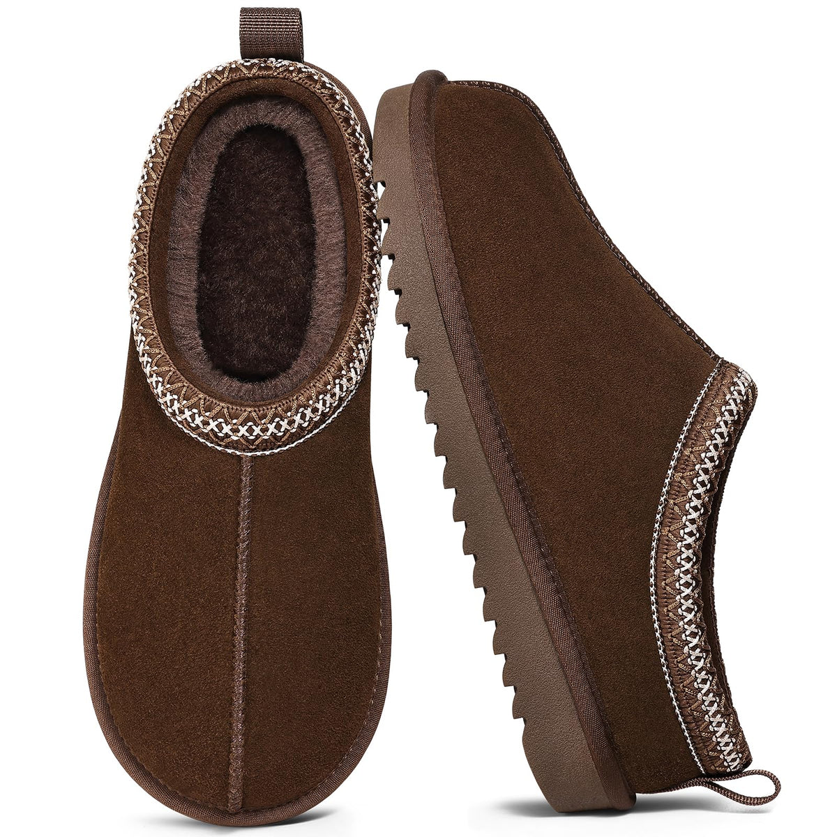 bebealy Genuine Suede Fuzzy Slippers for Women Winter Warm House Shoes