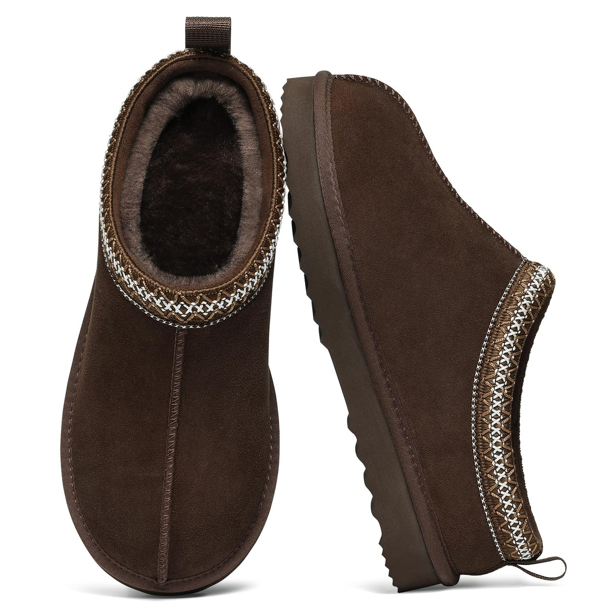 bebealy Genuine Suede Fuzzy Slippers for Women Winter Warm House Shoes