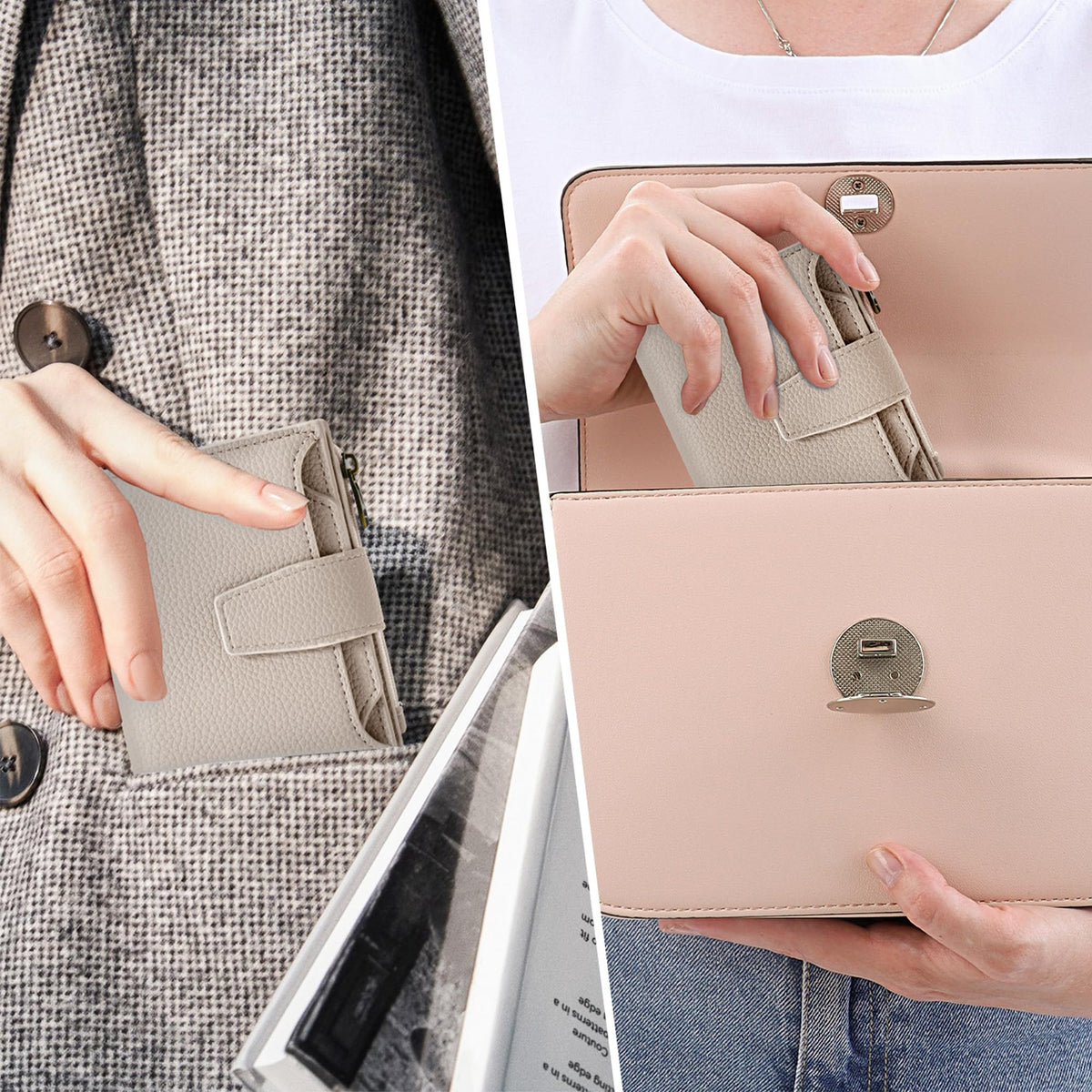Airkit Wallet Women, Small Wallet for Women Leather, Ladies Bifold Compact RFID Blocking Credit Card Holder, Girls Mini Travel Purse, Pocket Passport Wallet with 4 ID Window