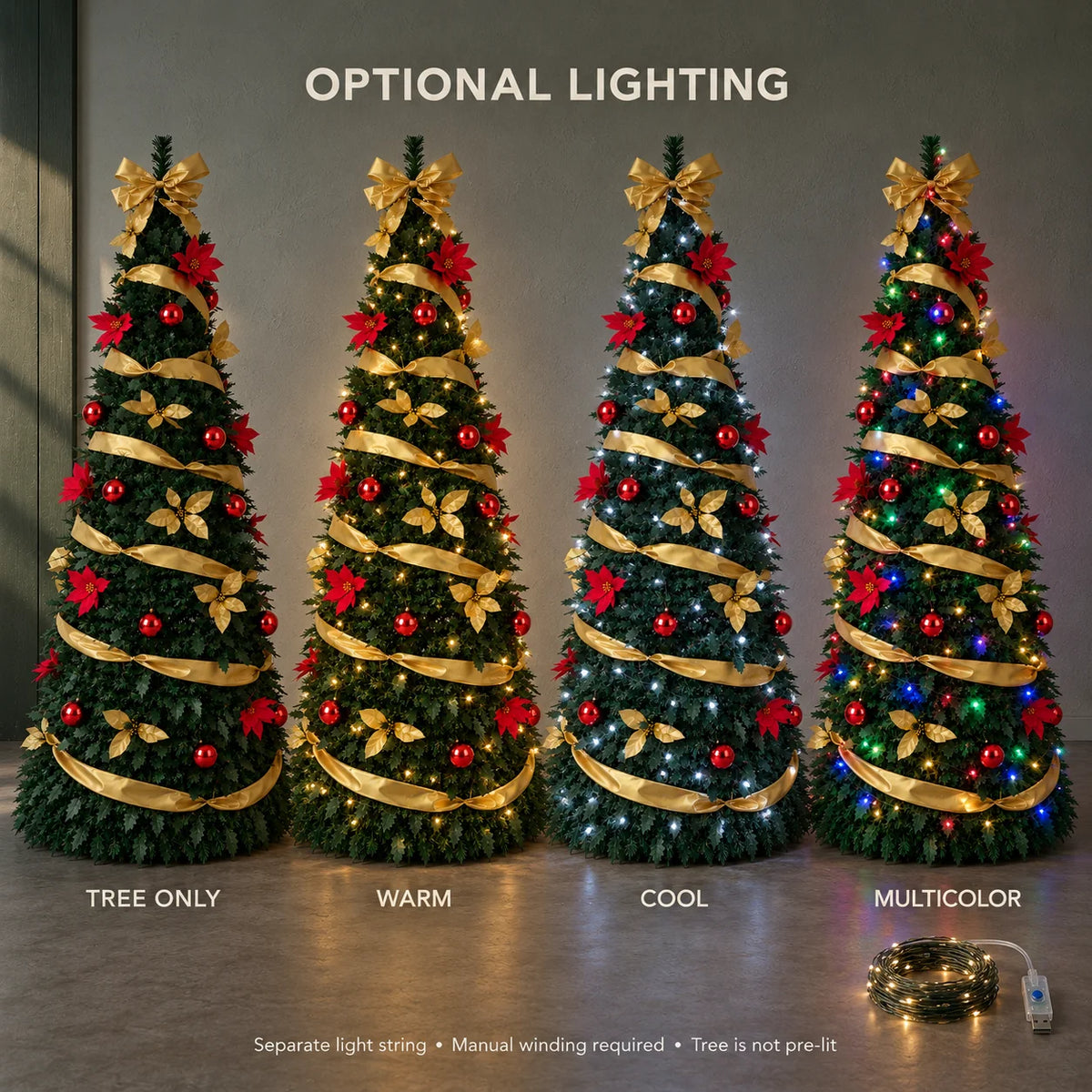 Foldable Retractable Pre‑decorated Christmas Tree with Ornaments Space Saving Storage Xmas Decoration for Indoor Holiday Gift