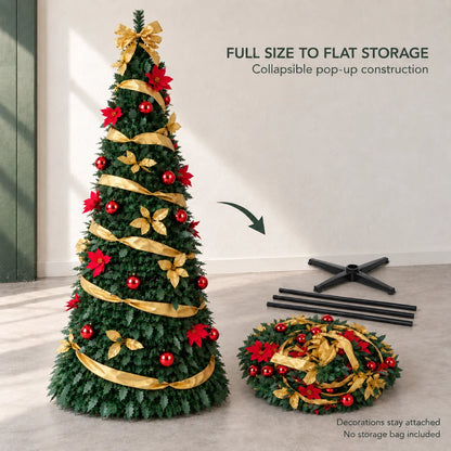 Foldable Retractable Pre‑decorated Christmas Tree with Ornaments Space Saving Storage Xmas Decoration for Indoor Holiday Gift