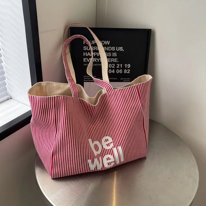 Casual Large Stripe Women's Shoulder Bag 2025 New Fashion Commuter Tote Bag High Capaci Canvas Handbag for Youth bolso mujer