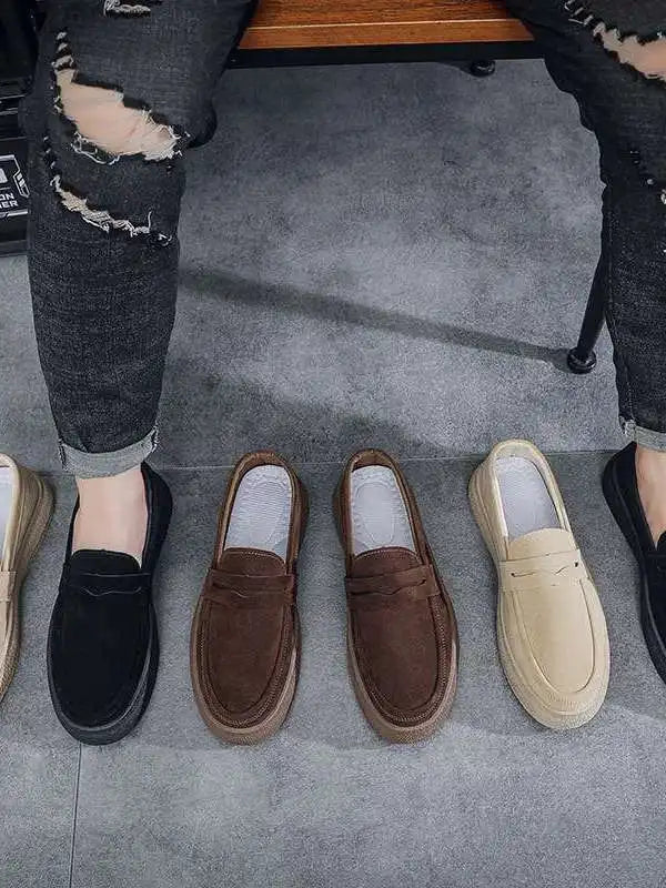 Men's Velvet Slip-On Loafers – Soft Hand-Stitched Retro Style Shoes