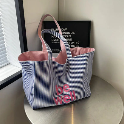 Casual Large Stripe Women's Shoulder Bag 2025 New Fashion Commuter Tote Bag High Capaci Canvas Handbag for Youth bolso mujer