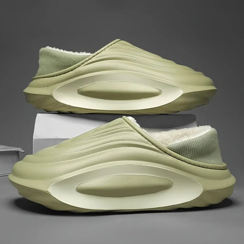 Winter Thickened Slip Resistant Lined Slippers Lightweight EVA Indoor Outdoor Home Leisure Shoes with Soft Fabric Lining