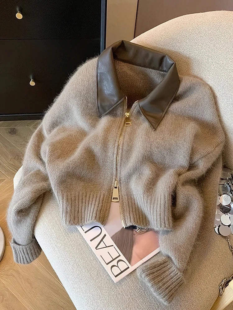 Women's Cropped Zip Cardigan – Patchwork Knit