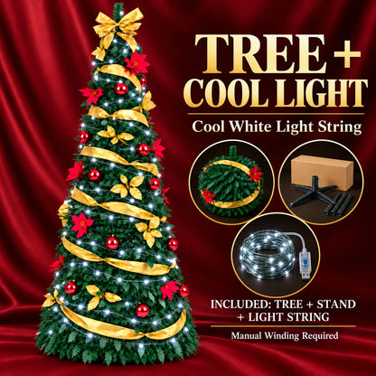 Foldable Retractable Pre‑decorated Christmas Tree with Ornaments Space Saving Storage Xmas Decoration for Indoor Holiday Gift