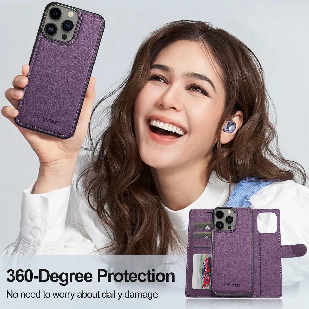 2 in 1 Removable Flip Leather Case For iPhone 18 17 16 Pro Max Air 15 14 13 12 11 Pro X Max XR 7 8 Plus SE Magnetic Wallet Cover