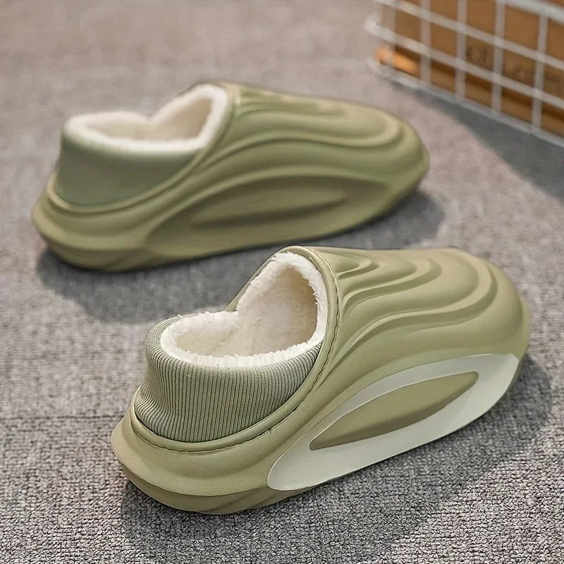 Winter Thickened Slip Resistant Lined Slippers Lightweight EVA Indoor Outdoor Home Leisure Shoes with Soft Fabric Lining