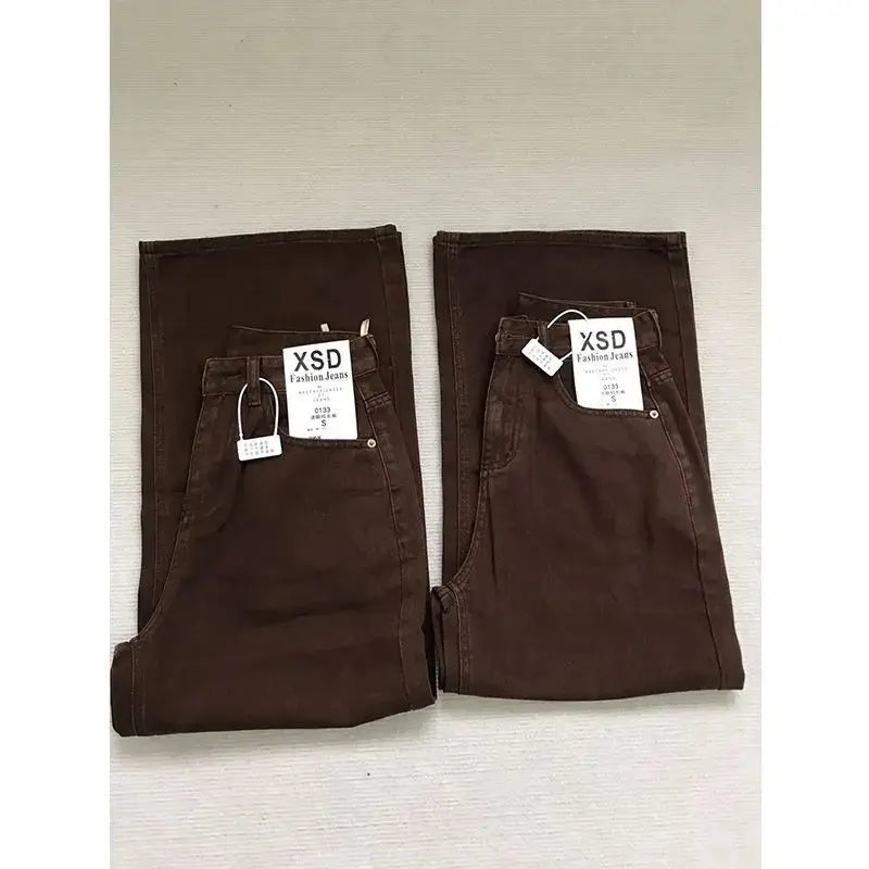 Women's High-Waist Straight-Leg Jeans – Retro Coffee