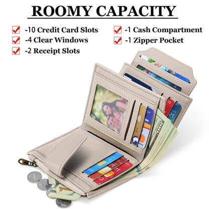 Airkit Wallet Women, Small Wallet for Women Leather, Ladies Bifold Compact RFID Blocking Credit Card Holder, Girls Mini Travel Purse, Pocket Passport Wallet with 4 ID Window - Sasa