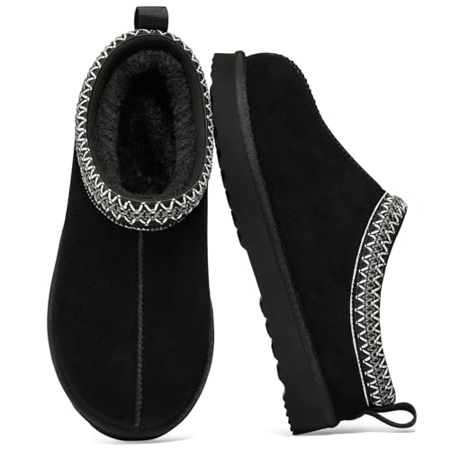 bebealy Genuine Suede Fuzzy Slippers for Women Winter Warm House Shoes - Sasa