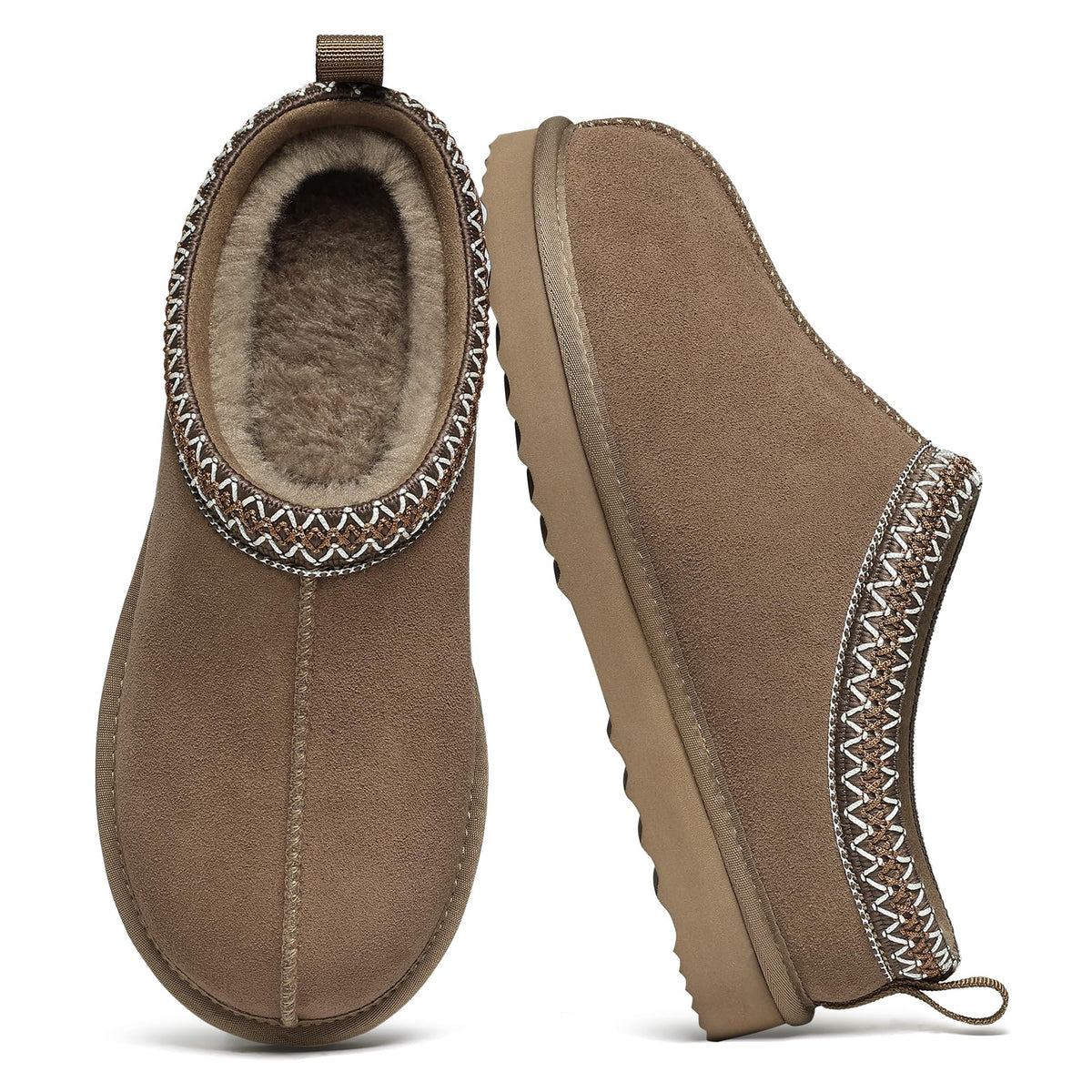 bebealy Genuine Suede Fuzzy Slippers for Women Winter Warm House Shoes - Sasa