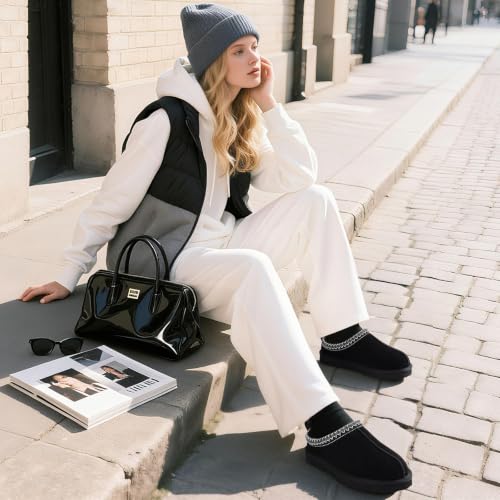 bebealy Genuine Suede Fuzzy Slippers for Women Winter Warm House Shoes - Sasa